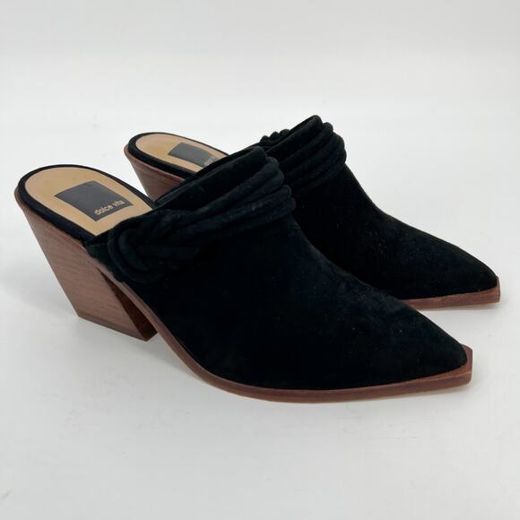 Dolce Vita Sita Mule Size 6.5 Black Suede Leather Pointed Toe Chunky Block Heel - Picture 1 of 11